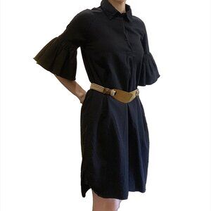 Hannes Roether Black Ruffle-Sleeve Shirt Dress (M)